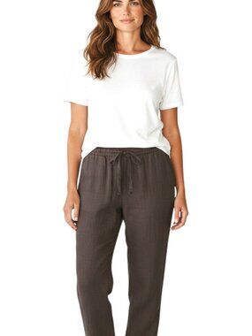 Womens Pants 100% Linen Lightweight Brown Coastal Natural Minimalist Size XL